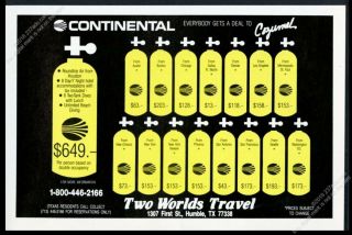1987 Continental Airlines To Cozumel Scuba Diving Tank Art Vintage Print Ad