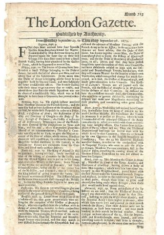 Rare Orig.  English Newspaper " The London Gazette " 1672