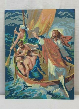 Vintage Paint By Numbers Oil Painting Jesus The Sea Of Galilee Apostles Bible