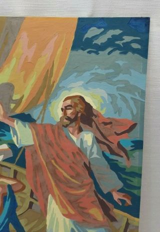 Vintage Paint By Numbers Oil Painting Jesus The Sea of Galilee Apostles Bible 3