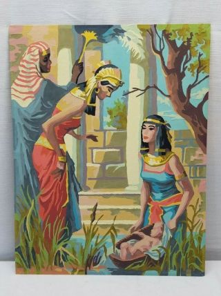 Vintage Paint By Numbers Oil Painting Baby Moses Queen Nefertari Nile Bible Art