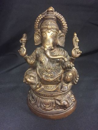 Vintage Bronze Ganesh Figurine Hindu Elephant God Of Success