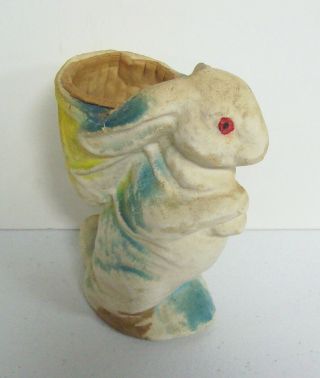 Vintage Easter Bunny Paper Mache Candy Container Egg Holder Orig Cup