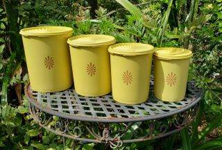4 Canister Set Vintage Tupperware Harvest Gold Yellow Nesting Servalier Storage
