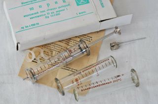 Vintage Glass Syringe 10 Ml Cc Antique Medical Reusable Hypodermic Needle Nurse
