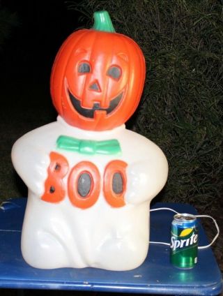24 " Boo Ghost Plastic Light Up Lawn Yard Decor Halloween Blowmold Vtg Outdoor