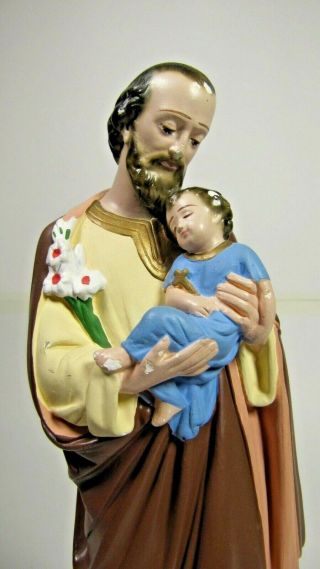 Saint Joseph Baby Jesus Statue Antique French Chalkware Church Plaster Figure