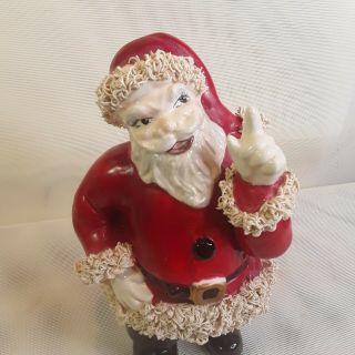 Vintage Christmas Santa Figurine Spaghetti Ceramic Large 10 " Red Standing