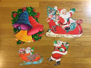 Vintage Jointed Santa Die Cut Christmas Sleigh Bells 3 Santas Beistle Inc Usa