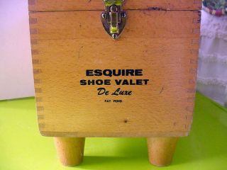 VINTAGE ESQUIRE WOODEN DeLUXE SHOE SHINE VALET/BOX - EMPTY - DOVETAILED 5