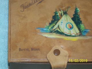 Vintage Leather Souvenir Handkerchief Box - BUTTE,  MONT - Native American 2