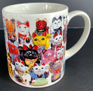 Maneki Neko Lucky Cats Mug Cup Coffee Tea Made In Japan Vintage 10oz