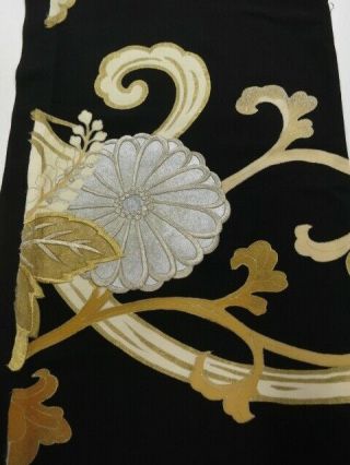 1l03z80 Japanese Kimono Silk Fabric Black Chrysanthemum 47.  2 "