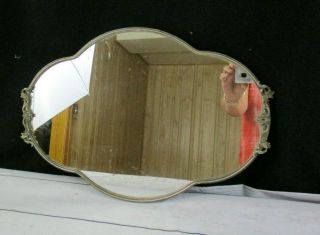 Vintage Ornate Oval Silver Plate Dresser Top Vanity Mirror Tray 16 " X 11 "
