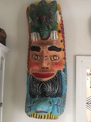 Mexican Folk Art Colorful Wood Mask From Guerrero Mexico.  Aquatic Animals