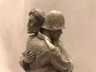 Timothy Schmalz Miniature Sculpture Jesus Hugging Soldier Lest We Forget 10 "