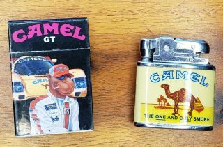Vtg 2 Cigarette Lighter Set - Joe Camel GT Motorsports 1992,  One and Only Smoke 3