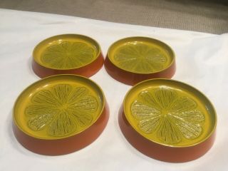Set Of 4 Vintage Coasters Orange Retro Made In Japan