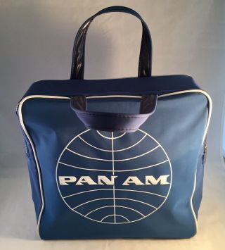 Pan Am Carry - On Bag Blue Travel Tote Handles Airline Luggage Vintage 1960 