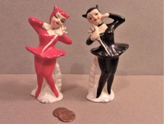 Rare Enesco Sexy Devil Salt/pepper Shakers,  Red/black,  Girl W/ Costume Cat