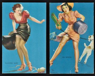 2 Vintage Gil Elvgren 1930s Pin - Up Girl Mutoscope Cards Nmint B & B Inc
