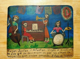 Prayer For Frida Kahlo & Women; Ex - Voto Mexican Retablo Folk Art Tin Guadalupe