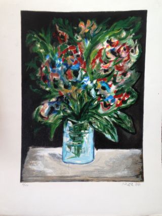Yosl Bergner,  Israeli Artist,  " Flower Bouquet ",  Lithograph