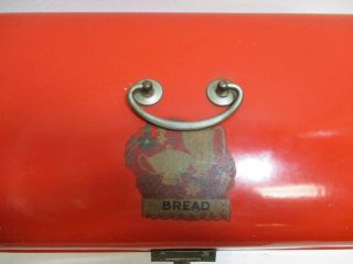 Vtg Enameled Metal Bread Box Farmhouse Large Red Distressed Collectible Dutch 5