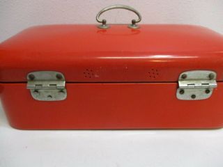 Vtg Enameled Metal Bread Box Farmhouse Large Red Distressed Collectible Dutch 7