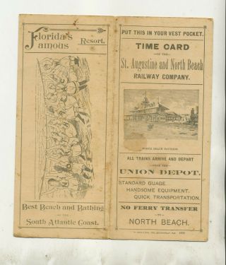 November 1890 St Augustine & North Beach Railway Pocket Size Timetable