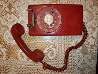Vintage Western Electric Red Ruby Rotary Wall Phone Telephone Bell