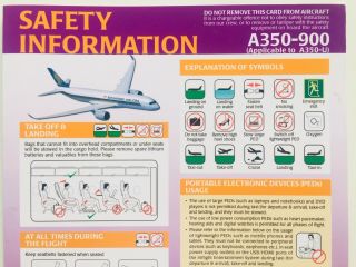 Rare Singapore Airlines A350 - U Safety Card Sqa 0465 Ultra Longhaul