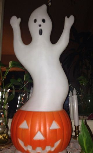 Vintage Union Products Halloween Ghost In Pumpkin Blow Mold Don Featherstone