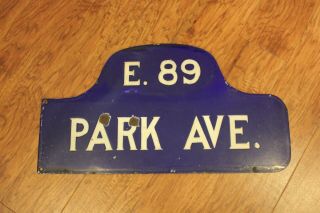 Antique E.  89 Park Ave.  York City Humpback Street Sign,  Two Sided Porcelain