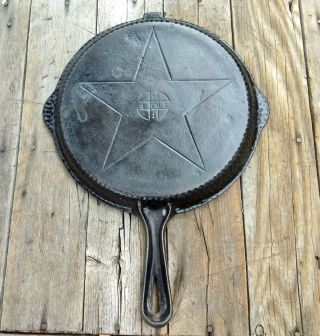 Vintage 10 " Lodge 4 - In - 1 Star Hammered Cast Iron Hinged Skillet Lid Cover Vgc