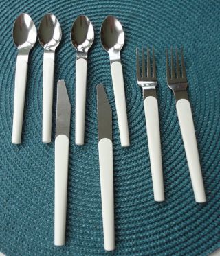 8 Piece Air France Modern Cutlery Radi Designer White Melamine Handle Stainless