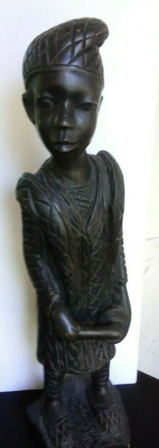 African Vintage Dark Solid Wood 27 In.  Figure Statue Heavy