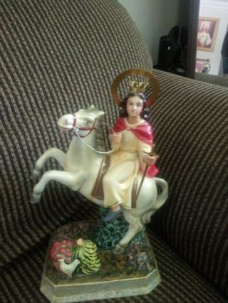 Santa Barbara Statue Vintage 1960 On A Horse.  Made In Spain