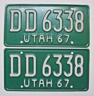 Pair 1967 Utah Passenger License Plates Dd 6338