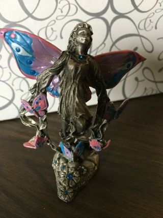 Gallo Pewter Fairy Figurine Dated Signed Vtg - Crystals - Butterflys - Collectible - D/c