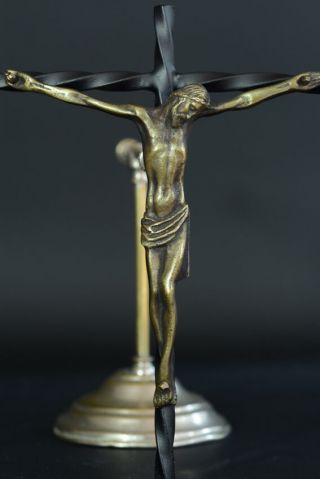Modernist Religious Crucifix Christ Cross Art Deco Solid Bronze