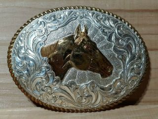 Crumrine Western Horse Belt Buckle (heavy Silver Plate On Jewelers Bronze)