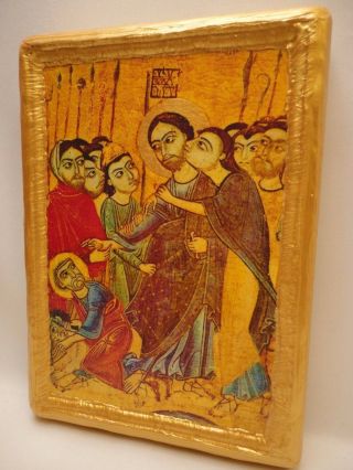Jesus Christ Judas Kiss Rare Christianity Icon Art Plaque One Of A Kind