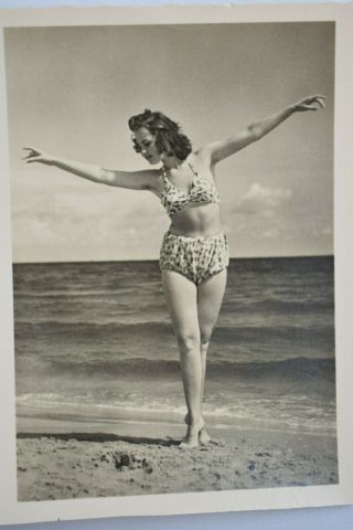 Girl Women On Beach Swimsuit Pin Up Vintage German Real Photo Postcard