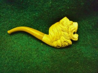 Vintage Hand - Carved Lions Head Meerschaum Tobacco Pipe Smoking