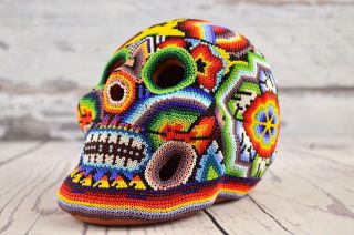 Magia Mexica H375 Skull Huichol Art Day Of Death Mexican Hand Beaded Crafts