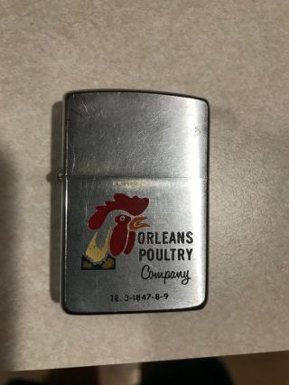 Vintage Zippo Lighter W/ " Orleans Poultry Co.  " Advertising W/painted Rooster Head