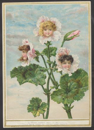 C6109 Victorian Year Card: Girl Faces In Flowers
