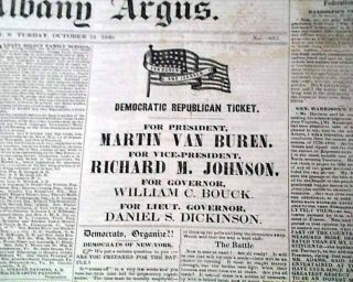 Albany York 1840 Newspaper W/ Martin Van Buren For President Notice W/ Flag