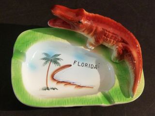 Vintage Florida Alligator Souvenir Ceramic Ashtray Made Japan Gator Midcentury
